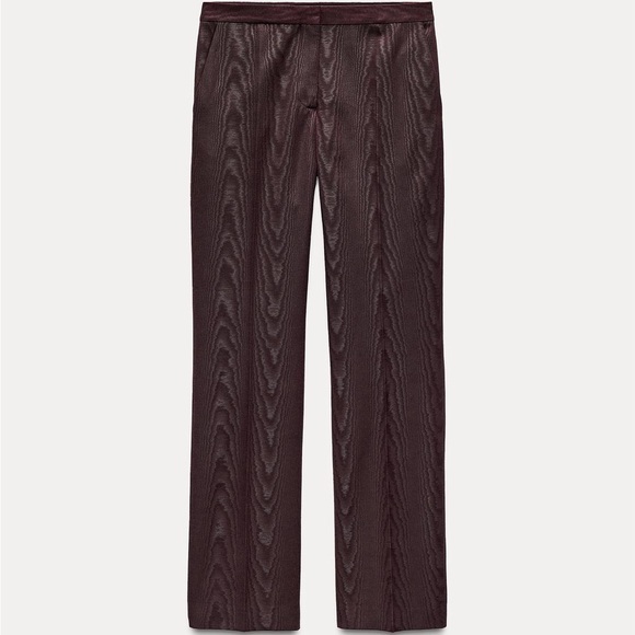 ZARA Textured Straight Statement Leg Pants Burgundy Brown Medium - Picture 4 of 14